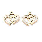 304 Stainless Steel Enamel Pendants, Double Heart Charms, Ion Plating(IP), Long-Lasting Plated, Golden, White, 16x18x1.5mm, Hole: 1.6mm(STAS-Q111-06G)
