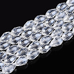 Transparent Teardrop Glass Beads Strands, Faceted, Clear, 11~12x7.5~8mm, Hole: 1~1.2mm, about 57pcs/strand, 25.98~26.18''(66~66.5cm)(GLAA-T025-79C-01)