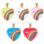 5Pcs 5 Colors Brass Micro Pave Cubic Zirconia Pendants, with Enamel, Real 18K Gold Plated, Heart & Rainbow Charm, Mixed Color, 21x18.5x3.5mm, Hole: 3.5x5mm, 1pc/color(ZIRC-BBC0002-22)