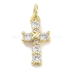 Rack Plating Brass Clear Cubic Zirconia Pendants, with Jump Ring, Long-Lasting Plated, Lead Free & Cadmium Free,  Ltter X with Cross, Real 18K Gold Plated, 15.5x8x3mm, Hole: 3mm(X-KK-M293-13G)