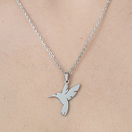 201 Stainless Steel Hummingbird Pendant Necklace, Stainless Steel Color, 17.72 inch(45cm)(NJEW-OY002-06)