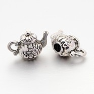 Tibetan Style Alloy Pendants, Cadmium Free & Nickel Free & Lead Free, Teapot, Antique Silver, Size: about 13mm long, 15mm wide, 8mm thick, hole: 2mm(X-TIBEP-0802-S-FF)