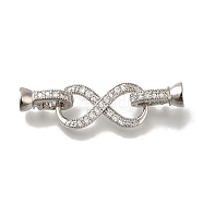 Brass Micro Pave Clear Cubic Zirconia Fold Over Clasps, Infinity, Platinum, 39mm(KK-H480-36P)