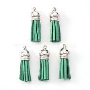 Faux Suede Tassel Pendant Decorations, with CCB Plastic Cord Ends, Platinum, 33~35x10mm, Hole: 2.5mm(X-FIND-R095-001P)