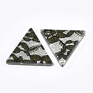 Resin Cabochons, with Lace Inside, Triangle, Green, 36.5x41x7.5mm(RESI-S377-20C)
