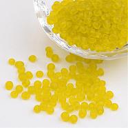 6/0 Frosted Round Glass Seed Beads, Yellow, Size: about 4mm in diameter, hole:1.5mm, about 495pcs/50g(X-SEED-A008-4mm-M10)