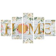 Cloth Painting Hanging Wall Decorations, for Home Decoration, Rectangle with Word HOME, Flower Pattern, 40x25cm, 5style/set(HJEW-WH0180-012)