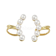 Ion Plating(IP) 304 Stainless Steel Cuff Earrings for Women, with Plastic Imitation Pearl, Golden, 17x24.5mm(EJEW-K281-30G)