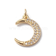 Rack Plating Brass Micro Pave Cubic Zirconia Pendants, Long-Lasting Plated, Cadmium Free & Lead Free, Crescent Moon Charm, With Jump Ring, Real 18K Gold Plated, 16x12.5x2mm, Hole: 3mm(KK-E003-30G)