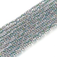 Electroplate Glass Beads Strands, Round, Half Plated, Green Plated, 2mm, Hole: 0.6mm, about 180pcs/strand, 14.17 inch(36cm)(EGLA-I013-2mm-HP01)