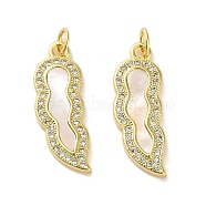 Brass Micro Pave Clear Cubic Zirconia Pendants, with Shell, Real 18K Gold Plated, Pea, 24x9x2.5mm, Hole: 3.5mm(KK-K365-14C-G)