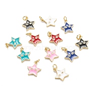 Brass Micro Pave Clear Cubic Zirconia Pendants, with Enamel, Real 18K Gold Plated, Long-Lasting Plated, Star with Eye, Mixed Color, 14x12x2mm, Hole: 3.4mm(ZIRC-M115-42G)