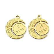 Ion Plating(IP) 316L Surgical Stainless Steel Pendants, Textured, Moon with Star Charm, Real 18K Gold Plated, 20x16x1mm, Hole: 1.8mm(STAS-D090-06G)
