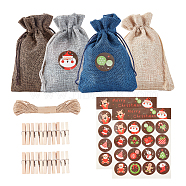 DIY Christmas Jewelry Kits, with Burlap Packing Pouches Drawstring Bags, Sealing Stickers, Wooden Craft Pegs Clips and Jute Twine, Mixed Color(DIY-PH0026-17)