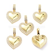 Brass Micro Pave Clear Cubic Zirconia Pendants, Long-Lasting Plated, Heart, Real 18K Gold Plated, 36x25.5x5.5mm, Hole: 9x5mm(KK-D004-15G)
