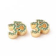 Rack Plating Brass Cubic Zirconia Beads, Cadmium Free & Lead Free, Real 18K Gold Plated, Ohm/Yoga Symbol, Lime Green, 11x10x4mm, Hole: 1.5mm(KK-B051-04G-04)
