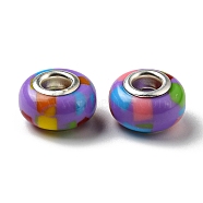 Bohemian Style Resin European Beads, Large Hole Beads, Rondelle, Purple, 14x9.5mm, Hole: 4.8mm(RESI-D069-01A)
