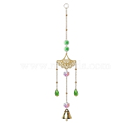 Metal Bell Big Pendant Decorations, Hanging Suncatchers, with Glass Charm and Metal Link, for Garden Window Decorations, Leaf, 280mm(PW-WG44886-04)