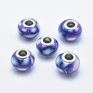 Handmade Polymer Clay European Beads, Large Hole Beads, Rondelle, Mauve, 13~16x8~11mm, Hole: 4.5~5mm(CLAY-K002-C14)