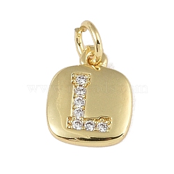 Rack Plating Brass Micro Pave CLear Cubic Zirconia Charms, with Jump Rings, Cadmium Free & Lead Free, Long-Lasting Plated, Real 18K Gold Plated, Letter L, 11.5x9x1.5mm, Hole: 2.8mm(KK-E110-14G-L)