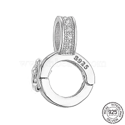 Rhodium Plated 925 Sterling Silver Micro Pave Clear Cubic Zirconia Twister Clasps, with S925 Stamp, Ring, Real Platinum Plated, 15x10x5mm, Hole: 4.5x3.3mm, Inner Diameter: 5.5mm(STER-K176-13P)