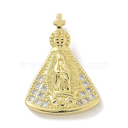 Brass Micro Pave Clear Cubic Zirconia Pendants, Nossa Senhora Aparecida Charms, Real 18K Gold Plated, 25x17.5x6mm, Hole: 6x2.5mm(KK-M300-12G-01)