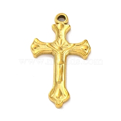 201 Stainless Steel Pendants, Crucifix Cross Charm, Easter, Golden, 32.5x19x2.5mm, Hole: 2mm(STAS-Q015-02G)