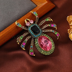 Spider Alloy Rhinestone Brooches, Colorful, 70x65mm(JEWB-Q006-05A)