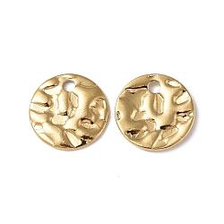 Ion Plating(IP) 304 Stainless Steel Charms, Textured, Flat Round Charm, Real 18K Gold Plated, 10x1mm, Hole: 1.4mm(STAS-C066-25G)