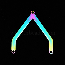 PVD Vacuum Plating 201 Stainless Steel Chandelier Components Links, Laser Cut, 3 Loop Links, Rainbow Color, 26x24.5x1mm, Hole: 1.2mm(STAS-T056-LA663)