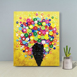(Holiday Stock-Up Sale)Creative DIY Flower Pattern Resin Button Art, with Canvas Painting Paper and Wood Frame, Glue, Educational Craft Painting Sticky Toys for Kids, Colorful, 30x25x1.3cm(DIY-Z007-44)