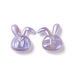 Opaque Acrylic Beads, AB Color Plated, Rabbit with Letter M Pattern, Medium Purple, 41x33x11.5mm, Hole: 3.2mm(OACR-A010-09A)
