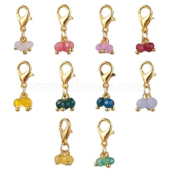 Dyed Natural Malaysia Jade Pendant Decorations, with Natural Agate Beads and Zinc Alloy Lobster Claw Clasps, Round, Mixed Color, 22mm, Pendants: 7x4x3mm(HJEW-JM01791)