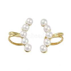 Ion Plating(IP) 304 Stainless Steel Cuff Earrings for Women, with Plastic Imitation Pearl, Golden, 17x24.5mm(EJEW-K281-30G)