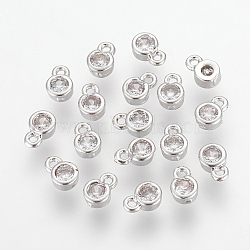 Brass Cubic Zirconia Charms, Flat Round, Platinum, 6x4x2mm, Hole: 1mm(X-ZIRC-P068-01P)
