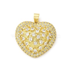 Brass Micro Pave Cubic Zirconia Pendants, Heart Charms, Rack Plating, Long-Lasting Plated, Lead Free & Cadmium Free, Real 18K Gold Plated, 29x30x10.5mm, Hole: 5x4mm(KK-S511-23G)