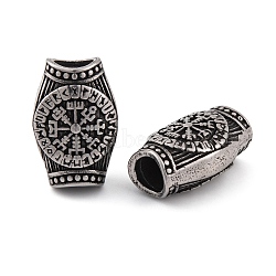 304 Stainless Steel European Beads, Large Hole Beads, Oval with Vegvisir & Rune, Antique Silver, 20.5x13.5x9.5mm, Hole: 6mm(STAS-G334-04AS)