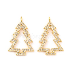 Brass Micro Pave Clear Cubic Zirconia Pendants, Christmas Trees, Real 18K Gold Plated, 13.8x1.6mm, Hole: 1.2mm(KK-U017-07B-G)