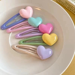 5Pcs 5 Colors Sweet Sister Love Heart Enamel Hair Clip, BB Clip, Random Color, Mixed Color, 50mm, 1Pc/color(PW-WGD3EA3-01)