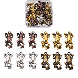 Tibetan Style Alloy Pendants, Lead Free, Frog, Mixed Color, 21x12x3mm, Hole: 1mm, Fit For 1mm Rhinestone, 4 colors, 30pcs/color, 120pcs/box(TIBE-TA0001-23-LF)