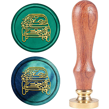 Wax Seal Stamp Set, Sealing Wax Stamp Solid Brass Head,  Wood Handle Retro Brass Stamp Kit Removable, for Envelopes Invitations, Gift Card, Car Pattern, 83x22mm