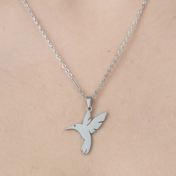 201 Stainless Steel Hummingbird Pendant Necklace, Stainless Steel Color, 17.72 inch(45cm)