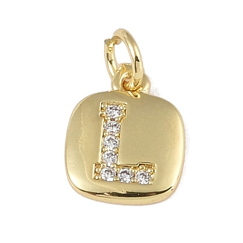 Rack Plating Brass Micro Pave CLear Cubic Zirconia Charms, with Jump Rings, Cadmium Free & Lead Free, Long-Lasting Plated, Real 18K Gold Plated, Letter L, 11.5x9x1.5mm, Hole: 2.8mm