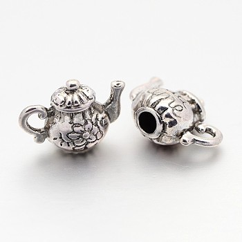 Tibetan Style Alloy Pendants, Cadmium Free & Nickel Free & Lead Free, Teapot, Antique Silver, Size: about 13mm long, 15mm wide, 8mm thick, hole: 2mm