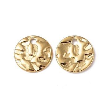 Ion Plating(IP) 304 Stainless Steel Charms, Textured, Flat Round Charm, Real 18K Gold Plated, 10x1mm, Hole: 1.4mm