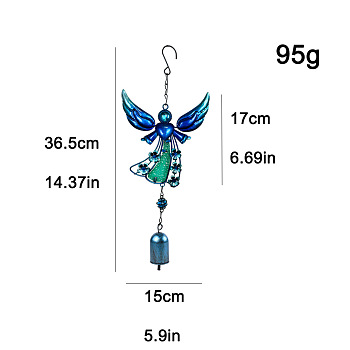 Iron Angel Pendant Decorations, Bell Tassel Wind Chime for Garden Outdoor Courtyard Balcony Hanging Decoration, Blue, 165x150mm