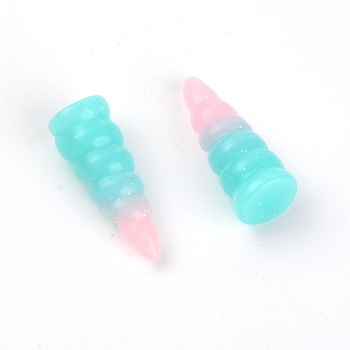 Resin Cabochons, Two Tone, DIY Accessories, Horn, Cyan, 25.5x10x9mm