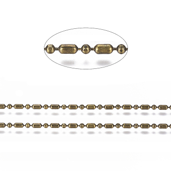 Brass Ball Chains, Ball & Bar Faceted Beaded Chains, Long-Lasting Plated, Soldered, with Spool, Cadmium Free & Nickel Free & Lead Free, Antique Bronze, 3.8x2mm and 2mm, about 16.4 Feet(5m)/roll