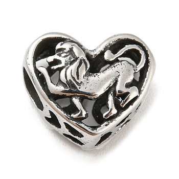 316 Surgical Stainless Steel  Hollow Out Beads, Heart with Twelve Constellations,  Leo
, Leo, 10x12x6.5mm, Hole: 4mm