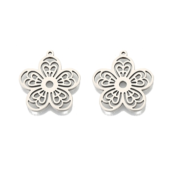 Non-Tarnish 201 Stainless Steel Pendants, Flower, Stainless Steel Color, 27x25.5x1.5mm, Hole: 1.4mm